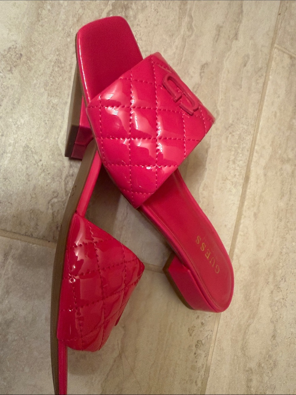GUESS Pink Quilted Slide Mules with Logo Accent - Picture 4 of 5